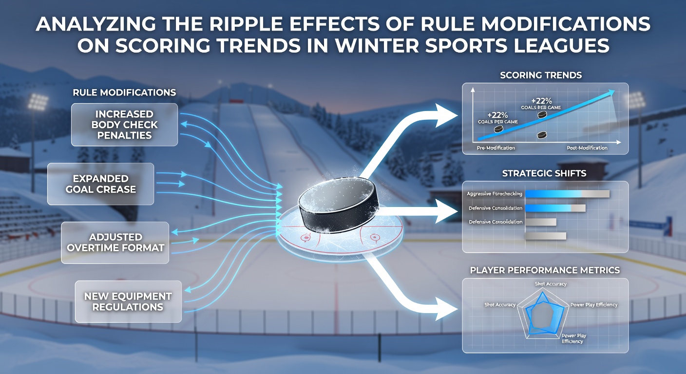 Winter sports athletes competing on ice and snow during a league event with visible rule change impacts on play style