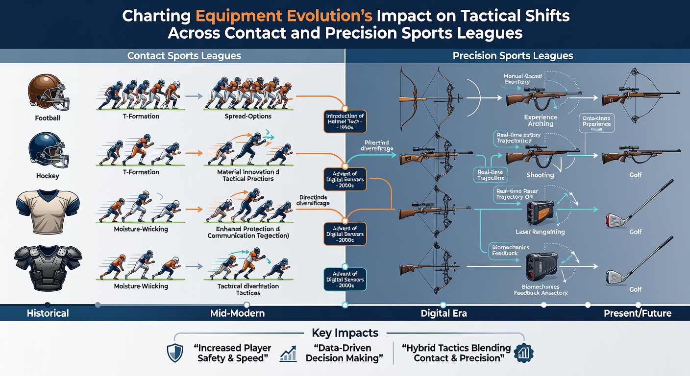 Tactical diagrams illustrating equipment-driven shifts in sports league strategies