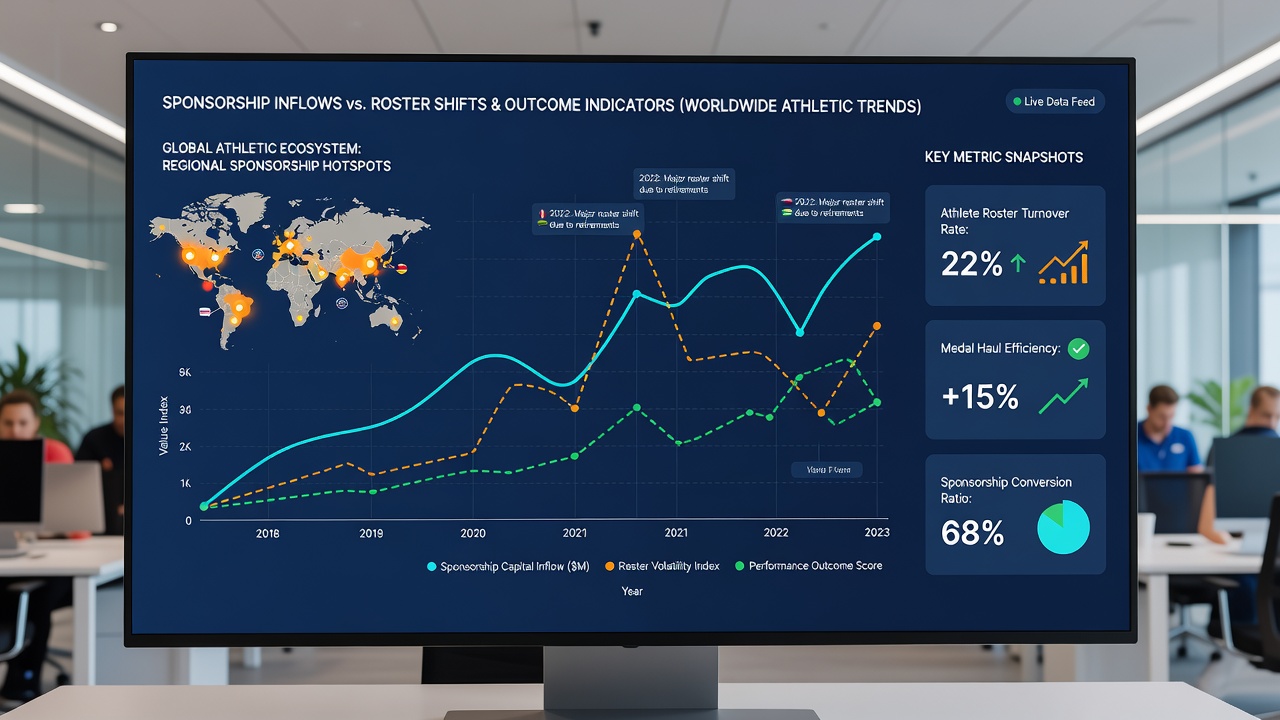 Detailed chart comparing sponsorship amounts with roster turnover rates and key performance outcomes in worldwide sports