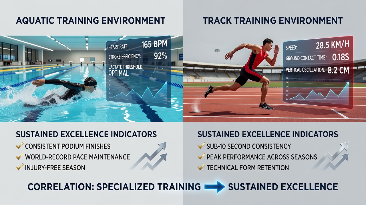 Track athletes conducting high-altitude training sessions linked to Olympic performance data