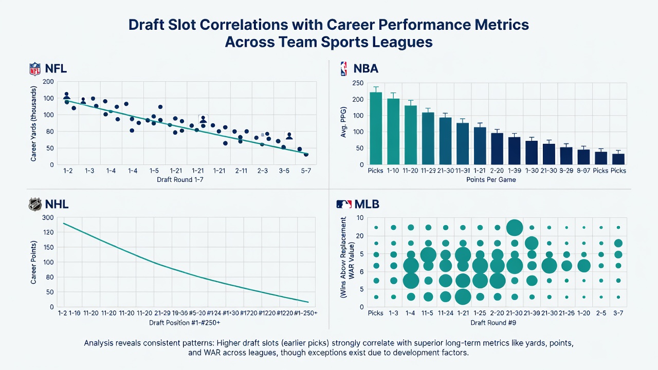 Graph illustrating career longevity and statistical output by draft round across NFL, NBA, MLB, and NHL