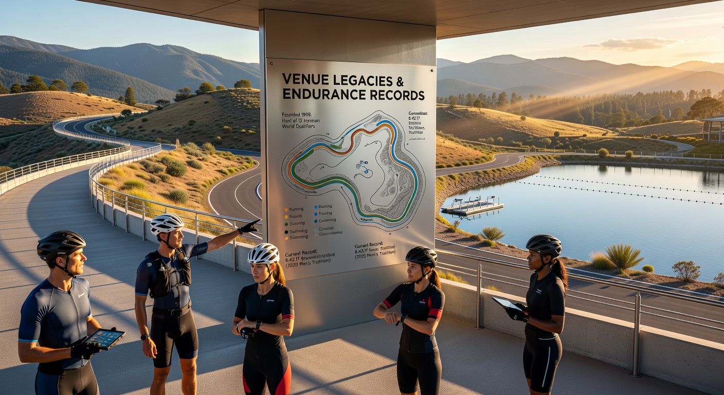 Athletes competing in a multi-sport outdoor circuit event with cycling and running segments through rugged terrain