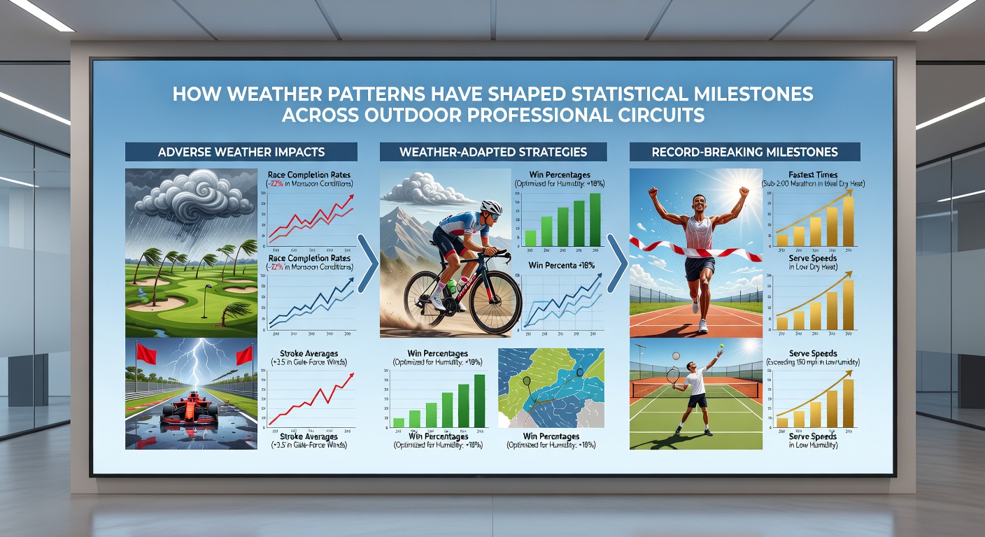 Athletes competing in variable weather during professional outdoor events with statistical overlays