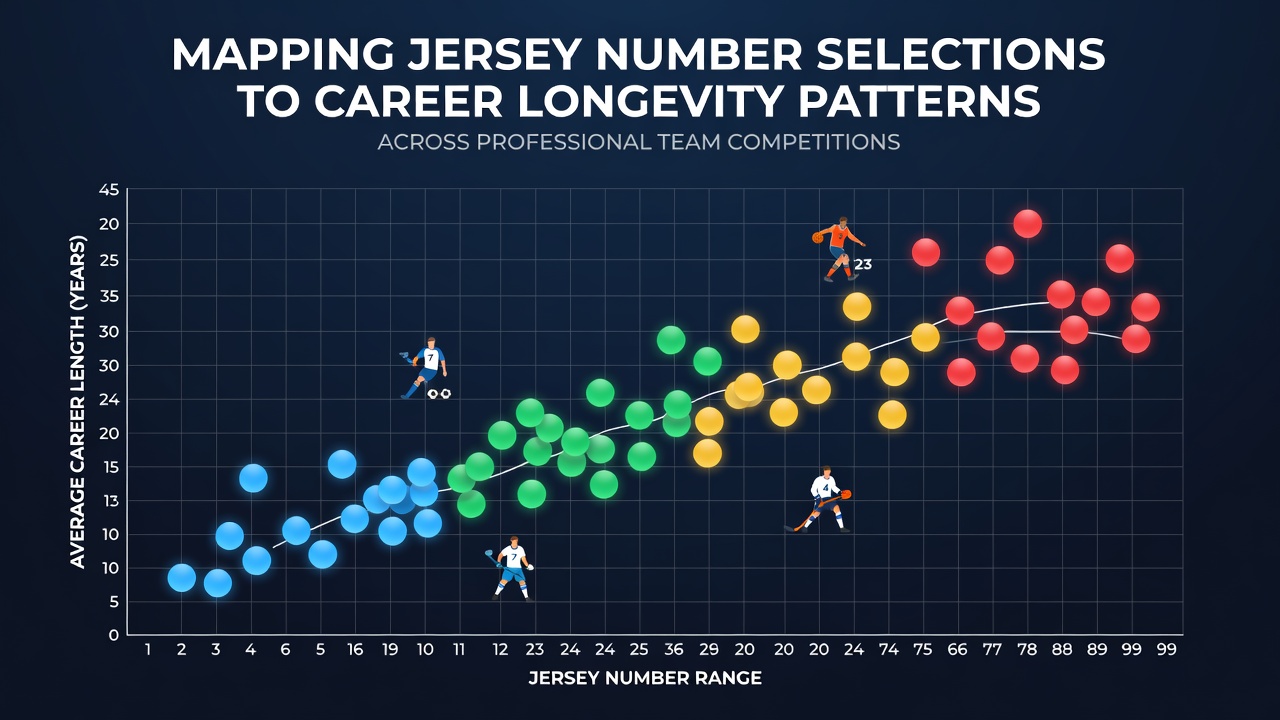 Data visualization showing jersey number distributions correlated with player tenure lengths in major leagues