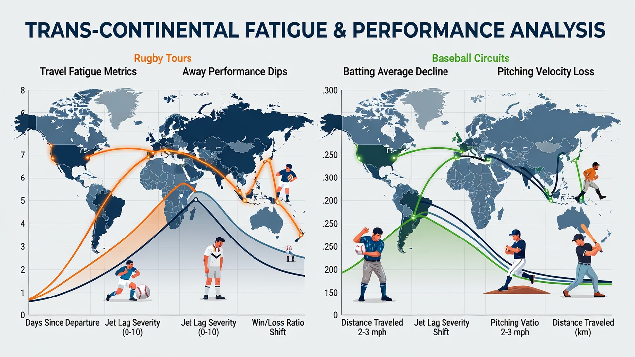 Rugby players and baseball athletes experiencing travel fatigue during transcontinental tours and circuits