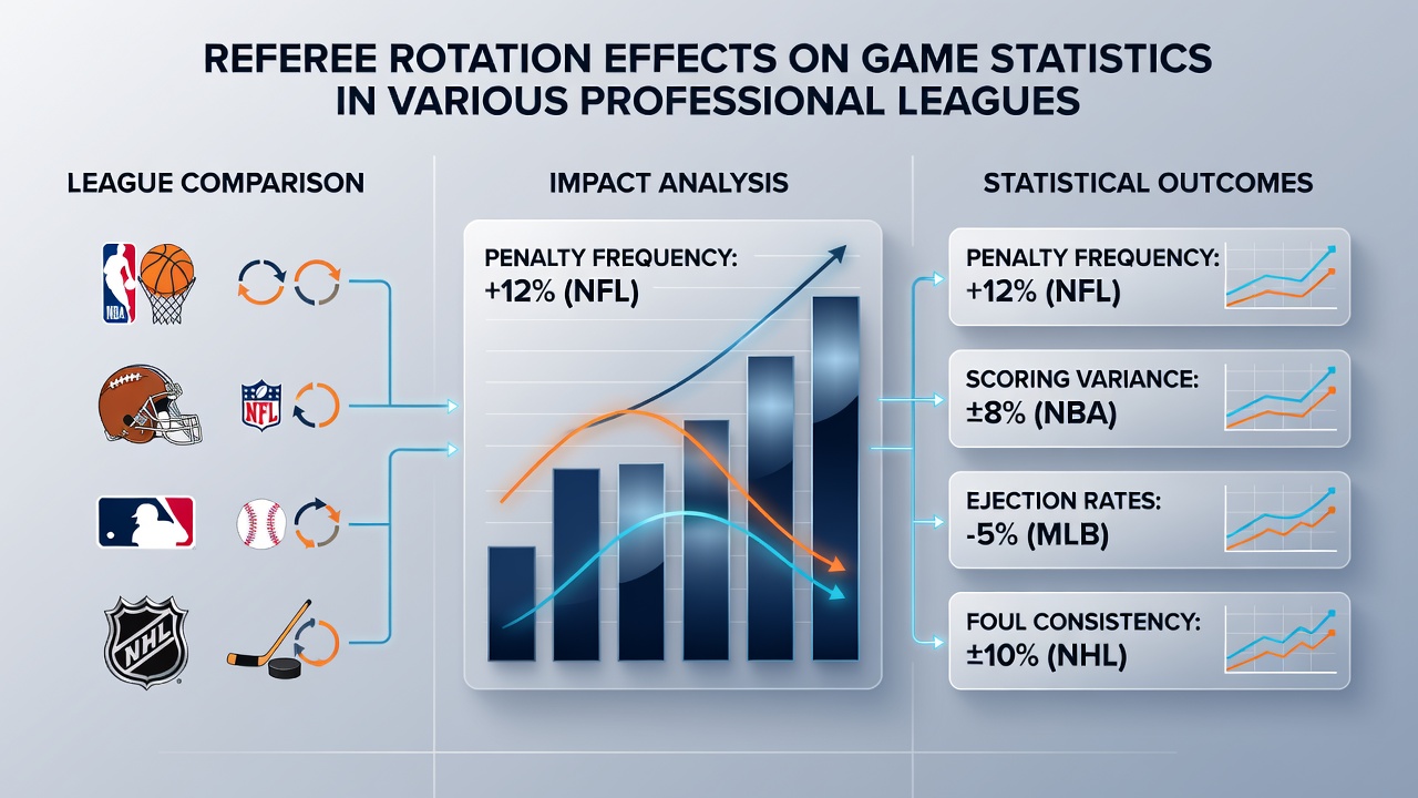 Basketball officials reviewing a play during an NBA game to illustrate rotation impacts on foul statistics