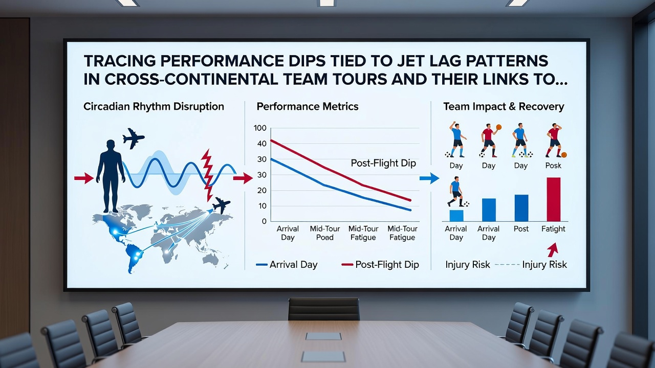 Coaches reviewing performance data and travel logs during a team meeting after an international tour